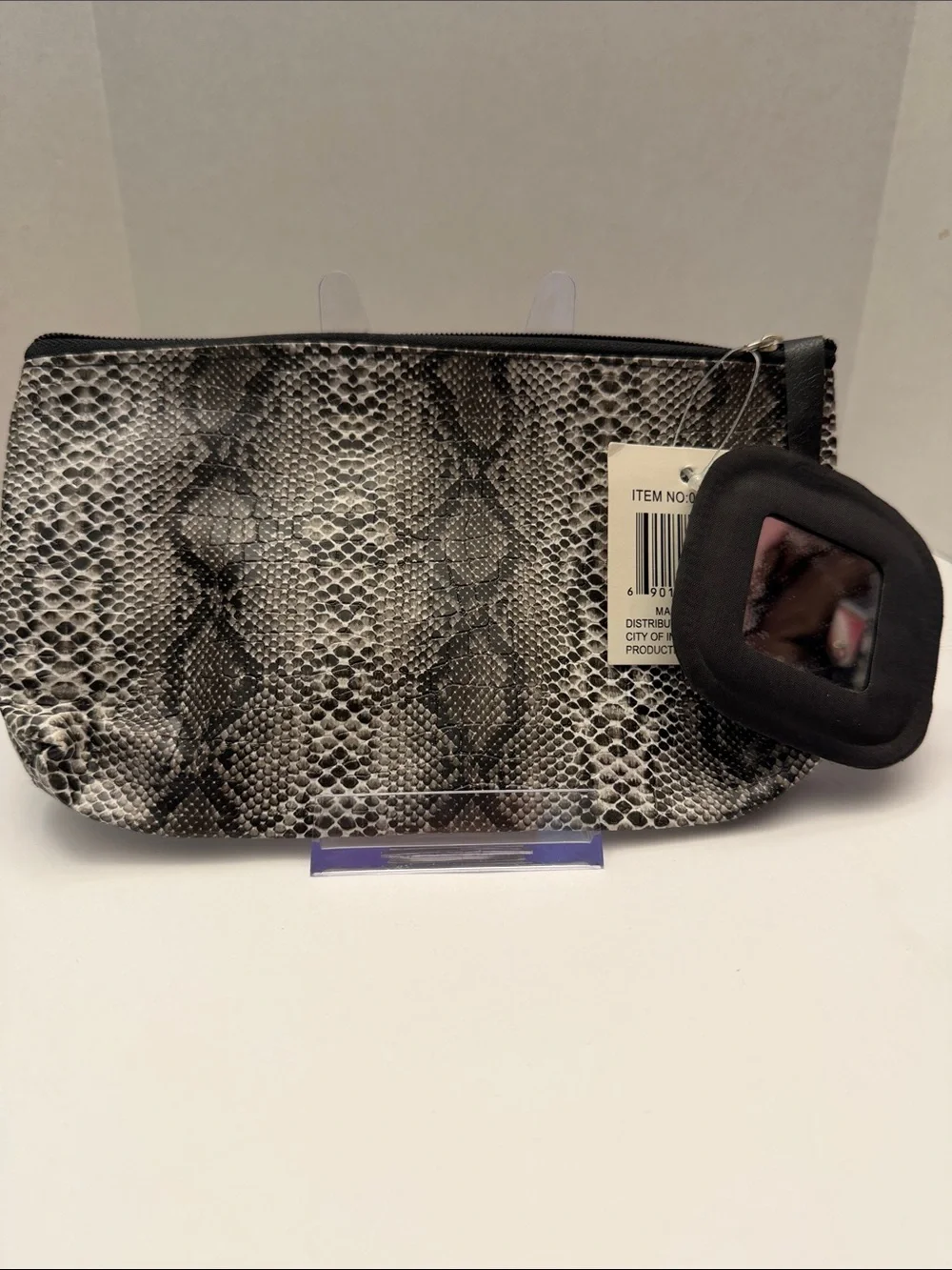 Snake-Print w/Mirror Cosmetic Bag 7.5” x 4.75”